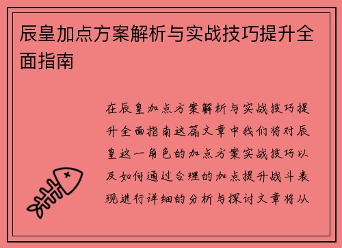 辰皇加点方案解析与实战技巧提升全面指南